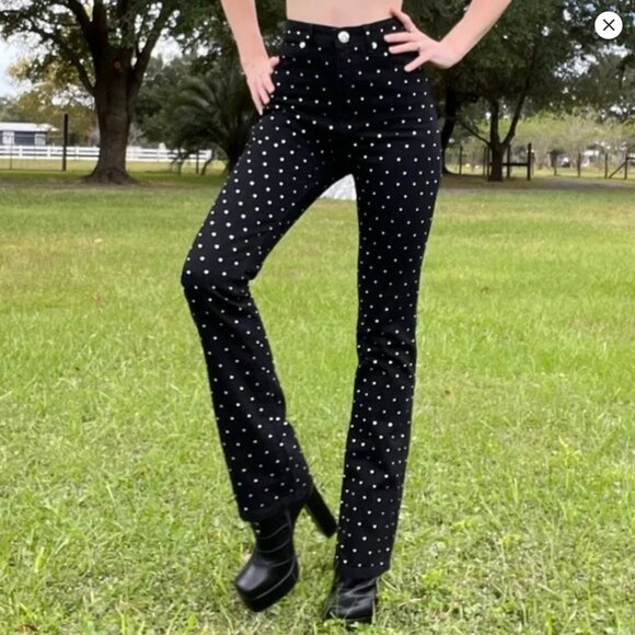 Gianni Bini NWT High Waisted Black Rhinestone Jeans - Picture 1 of 5
